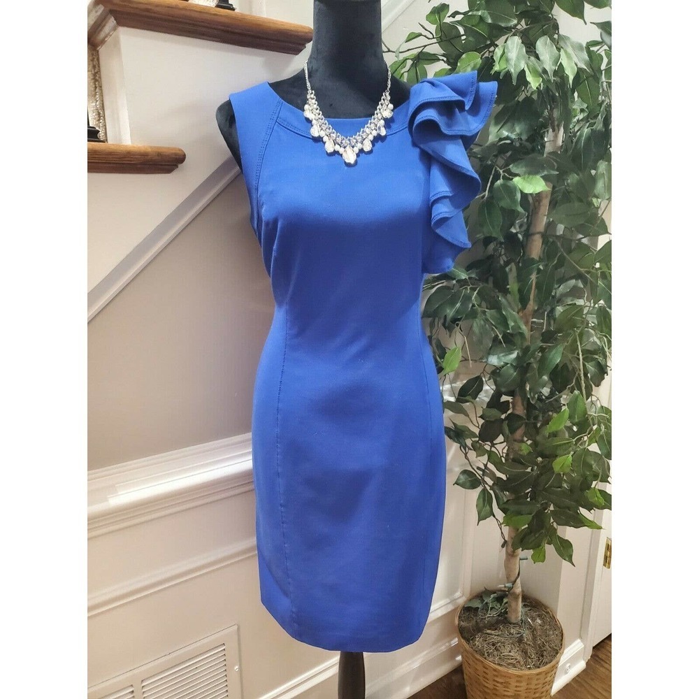 New Directions Women's Blue Polyester Round Neck Sleeveless Knee Length Dress 10 - Picture 10 of 11